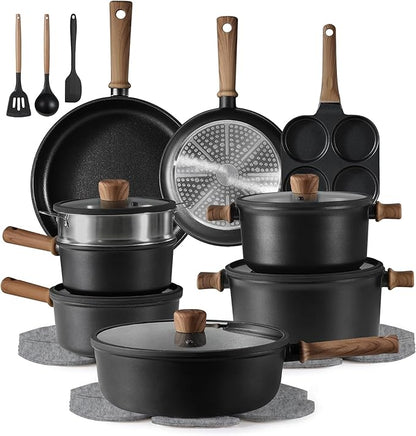 CAROTE 24Pcs Nonstick Kitchen Titanium Cookware Sets, Non stick Pots and Pans by CAROTE