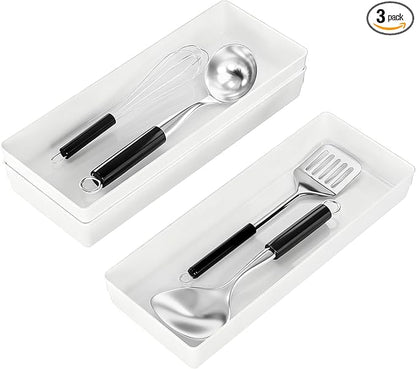 3 Pack White Large Size Plastic Drawer Organizer Tray Cutlery Utensil Makeups by ihomecooker