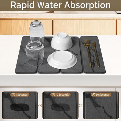 Small Stone Dish Drying Mat for Kitchen Counter, Foldable Water Absorbing - Image 3