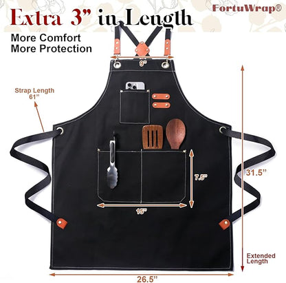 Plus Size Kitchen Apron for Men Women, Cross Back Cotton Canvas Chef Apron - Image 2