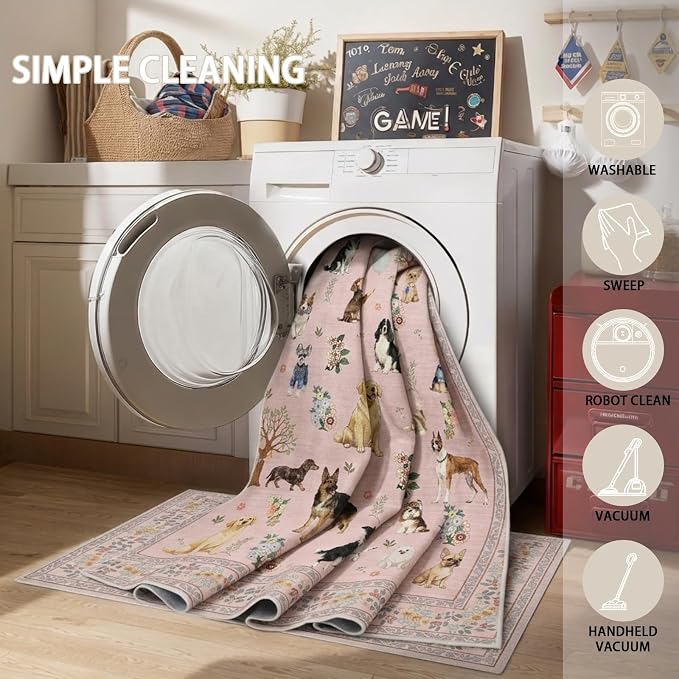 Pink Living Room Rugs 5x7, Dogs Area Rugs - Image 5