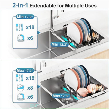 iSPECLE Small Sink Dish Drying Rack, 9.1" W Expandable Compact Rust Resistant - Image 3