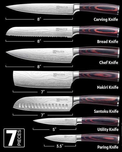 PAUDIN Chef Knife Set, 7 Pieces Kitchen Knife Set, High Carbon Stainless Steel - Image 2