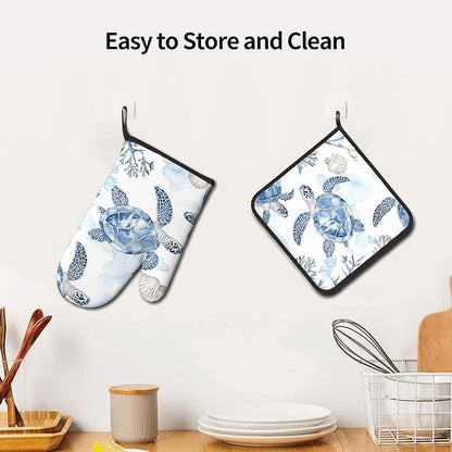 Navy Blue Ocean Sea Turtle Oven Mitts and Pot Holders Sets of 2 Summer Gift - Image 6