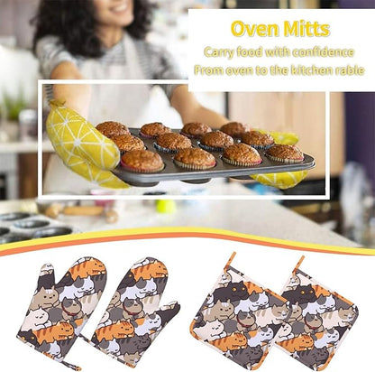 Fun Cat Cartoon Animal Face Oven Mitts and Pot Holders Set of 4 Silicone Heat - Image 7