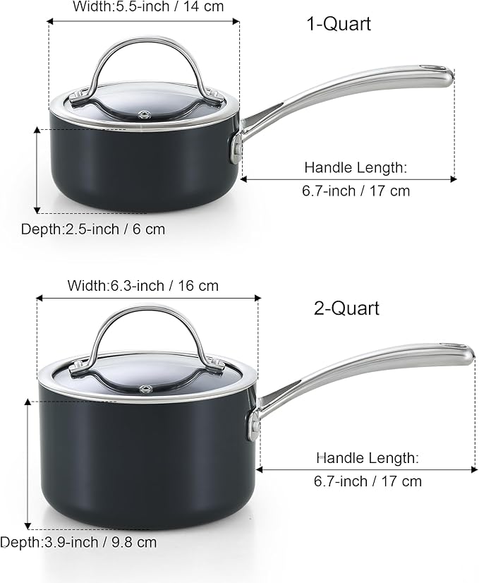 Cooks Standard Nonstick Sauce Pan Set, 1Qt & 2Qt Hard Anodized Saucepans - Image 2