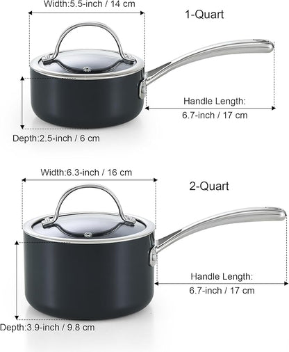 Cooks Standard Nonstick Sauce Pan Set, 1Qt & 2Qt Hard Anodized Saucepans - Image 2