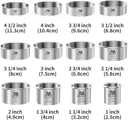 Round Cookie Biscuit Cutter Set 12 Pieces Graduated Circle Pastry Cutters 18/8 - Image 3