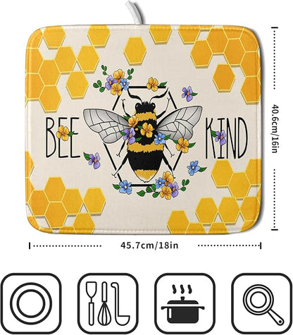 Giwawa Bee Kind Dish Drying Mat, Summer Bees Flowers Dish Drainer Mats - Image 2