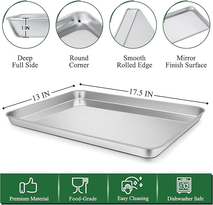 P&P CHEF 17.5 Inch Baking Sheet and Rack Set, Stainless Steel Cookie Sheets - Image 2