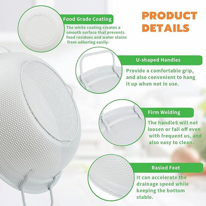 Colander Set with White Coating, Stainless Steel Micro-Perforated Colanders - Image 3
