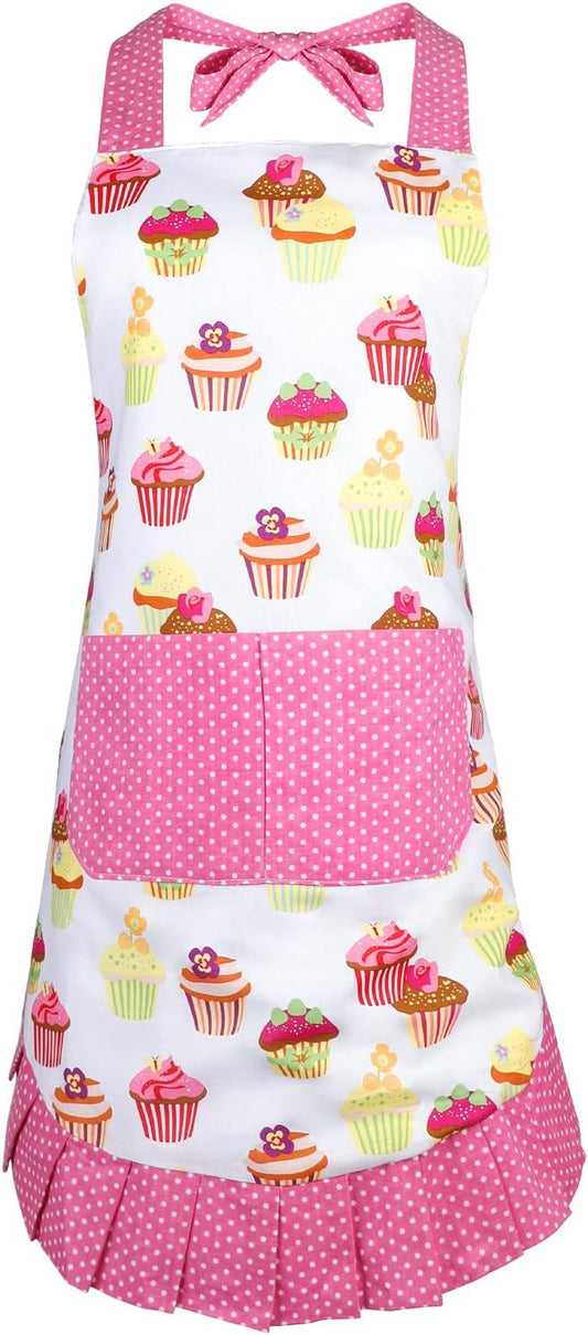 G2PLUS Aprons for Women with Pockets, 29 x 21 Inch Extra Long Ties Cupcake Apron by G2PLUS