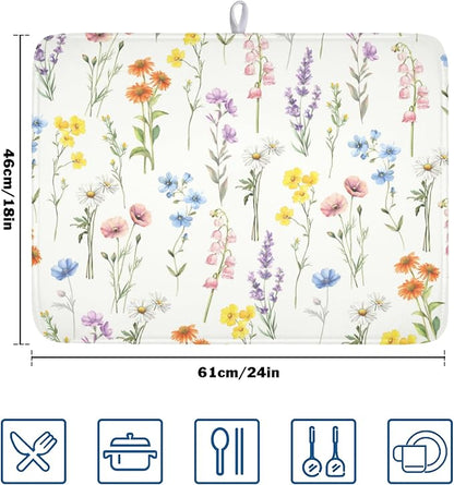 Spring Floral Dish Drying Mat for Kitchen Counter 18 x 24 Inch Colorful Flowers - Image 2