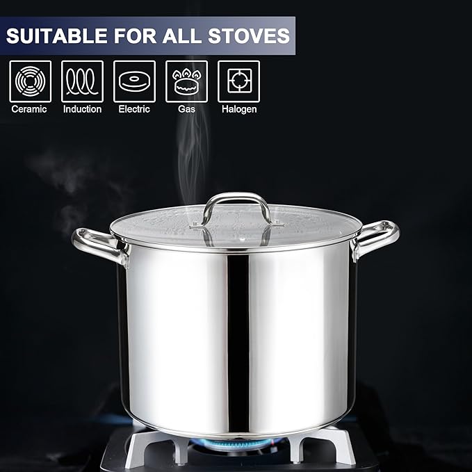 Stainless Steel Large Stock Pot, LIANYU 16 QT Heavy Duty Stockpot - Image 3
