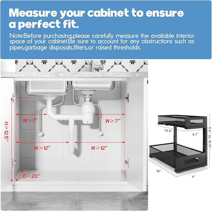 2 Pack 19IN Depth Under Sink Storage Organizer, Large 2-Tier Elegant Mesh Pull - Image 2