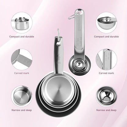 Measuring Cups and Spoons Set, Stainless Steel 8 Piece Nesting Measuring Tools - Image 7