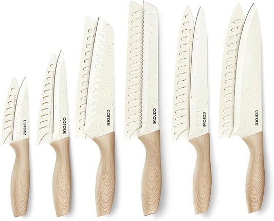 CAROTE 12PCS Knife set with Blade Guards, Granite Nonstick Ceramic Coating by CAROTE