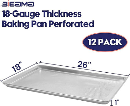 BIEAMA 12 Pack Full Size 26" x 18" Aluminum Baking Sheet Pan Perforated - Image 2