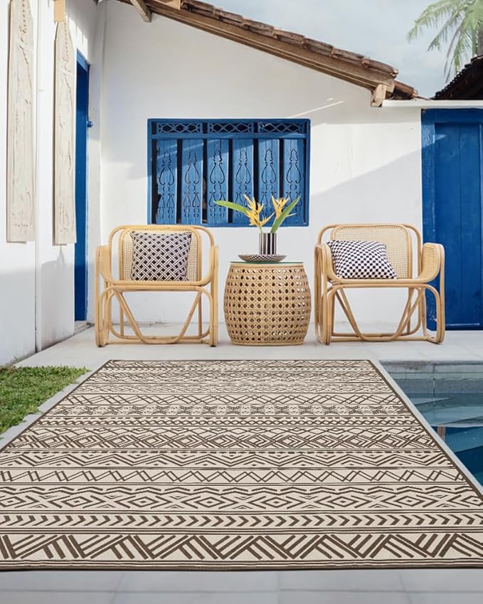 Outdoor Rug Carpet 6x9 ft, Flatweave Textured Outdoor Patio Rug Non Slip Indoor - Image 4