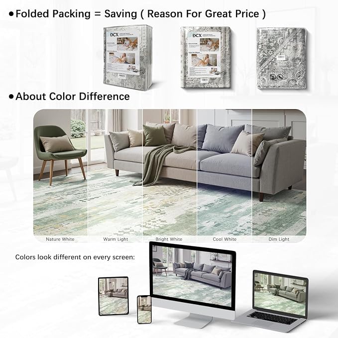 DCX Abstract Area Rug 5x7, Washable Sage Green Modern Rug - Image 7