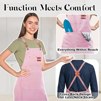 Plus Size Kitchen Apron for Men Women, Cross Back Cotton Canvas Chef Apron - Image 3