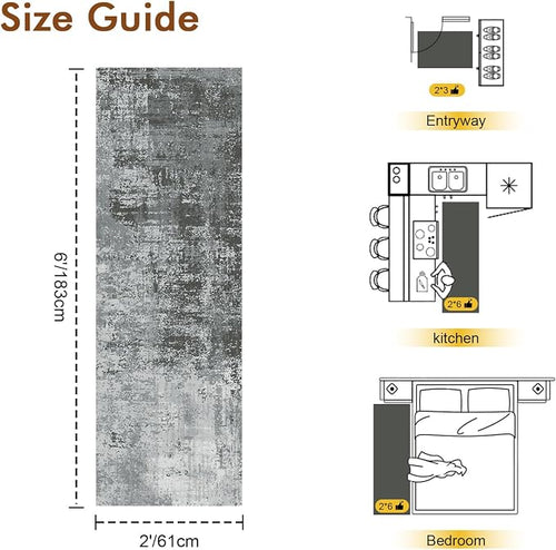 2x6 Ft Washable Runner Rug, Non-Slip Low Pile Hallway Kitchen Area Rug - Image 2