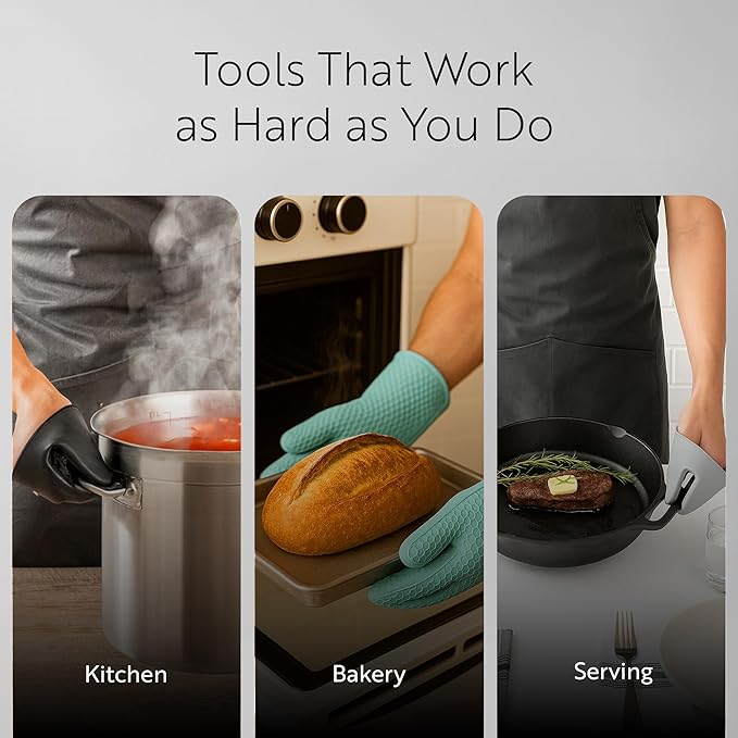 Comfy Grip 14 x 7.3 Inch Thick Baking Mitts, 1 Food-Grade Cooking Glove Set - Image 6