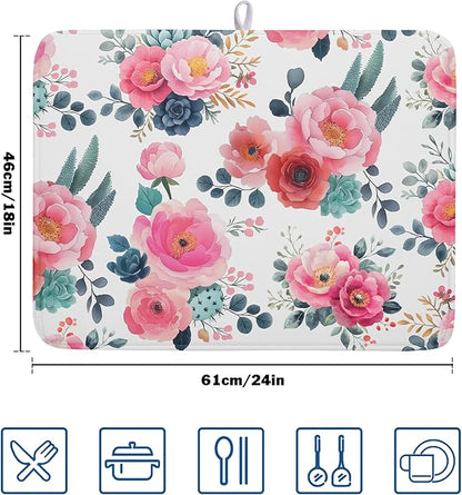 Spring Floral Dish Drying Mat for Kitchen Counter Spring Summer Flowers Kitchen - Image 2