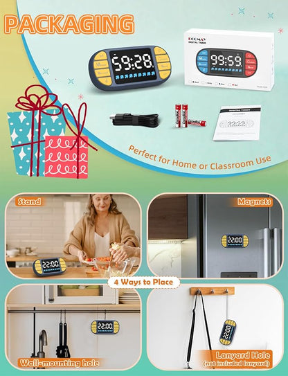 DOOMAY Digital Kitchen Visual Timer: 3.6'' Large LED Display, 3 Brightness - Image 7