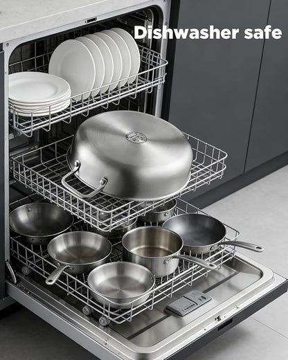 Saute Pan with Lid, 12 Inch 7QT Tri-Ply Stainless Steel Braiser Pan, Deep - Image 7