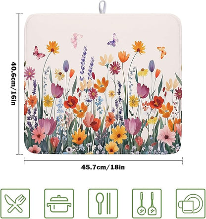 Kawani Spring Summer Flowers Dish Drying Mat - Image 2