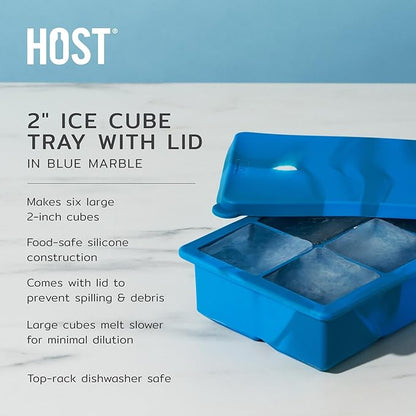 Host Ice Cube Tray with Lid, Makes 6 Large 2" Cubes, Durable Silicone Trays - Image 2