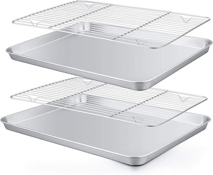 TeamFar Baking Pan with Rack Set of 4, 12.5’’ x 9.5’’ Stainless Steel Toaster by TeamFar