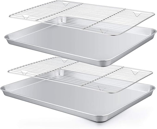 TeamFar Baking Pan with Rack Set of 4, 12.5’’ x 9.5’’ Stainless Steel Toaster by TeamFar