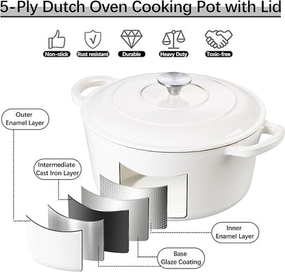 E-far 7QT Enameled Dutch Oven, Cast Iron Dutch Oven Pot - Image 4
