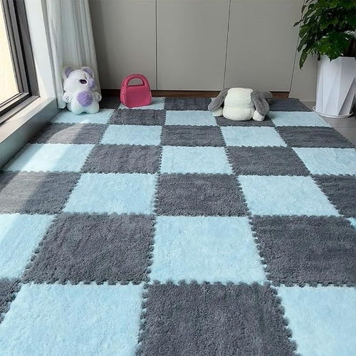 12pcs Carpet Squares Puzzle Floor Mat, Plush Interlocking Carpet Tiles - Image 2