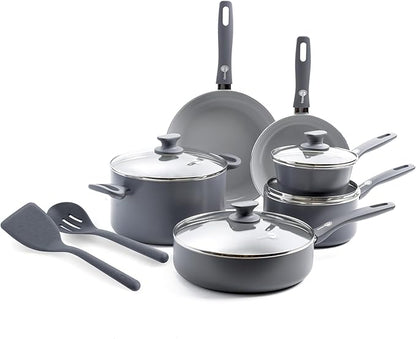 GreenPan Dover Healthy Ceramic Nonstick, 12 Piece Cookware Pots and Pans Set by GreenPan