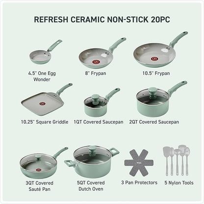 T-Fal Refresh Ceramic Nonstick Cookware Set, Oven Safe to 350°F, Ceramic Pots - Image 2