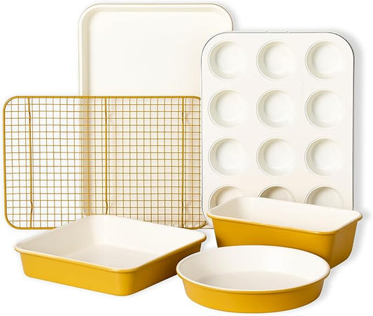 CAROTE 6-Piece Ceramic Baking Pans Set, Aluminized Steel Bakeware Sets by CAROTE