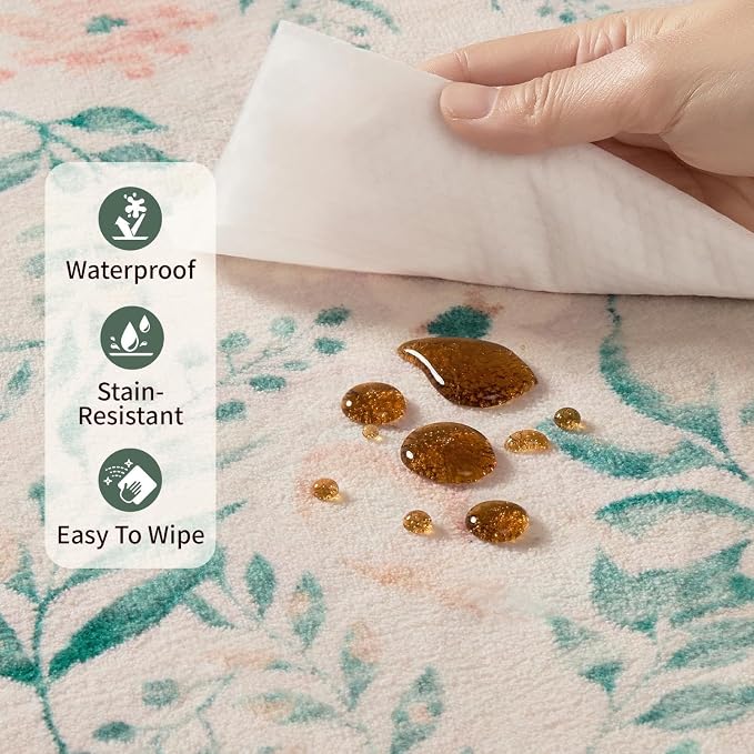 Rugxara Pink Floral 5x7 Washable Area Rug, Vintage Boho Non Slip, Low Pile Rugs - Image 9