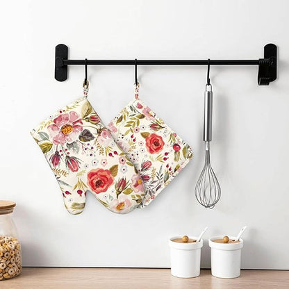 Wildflowers Floral Oven Mitts Pot Holders Set Silicone Heat Resistant Botanical - Image 7