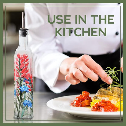 17oz Hand Painted Glass Olive Oil Bottle - 500ml Green Oil & Vinegar Cruet - - Image 4