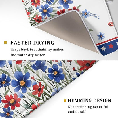 4th of July Dish Drying Mats for Kitchen Counter Patriotic Star Microfiber - Image 3