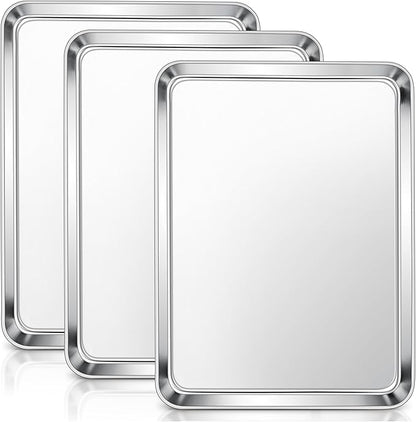 E-far Stainless Steel Baking Sheets Set of 3, 12.4” x9.7” Baking Cookie Sheets by E-far