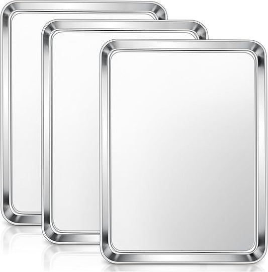 E-far Stainless Steel Baking Sheets Set of 3, 12.4” x9.7” Baking Cookie Sheets by E-far