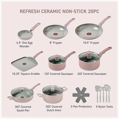 T-Fal Refresh Ceramic Pots and Pans Set, Nonstick Cookware, Oven Safe to 350°F - Image 2