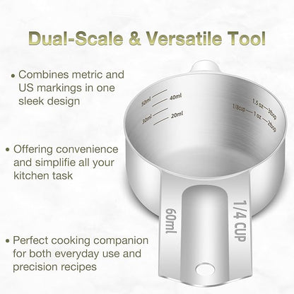 2PCS 1/4Cup Single Measuring Cup, Etched Inner Scale Stainless Steel Measure - Image 4