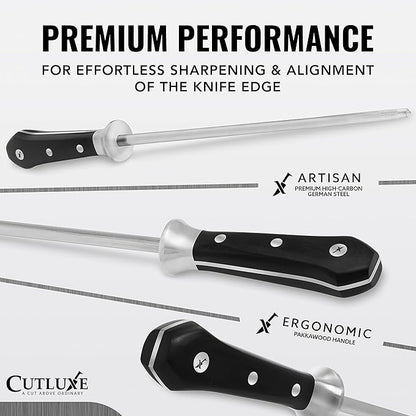 Cutluxe Honing Rod, Professional Knife Sharpener Rod – 10" Honing Steel – - Image 2