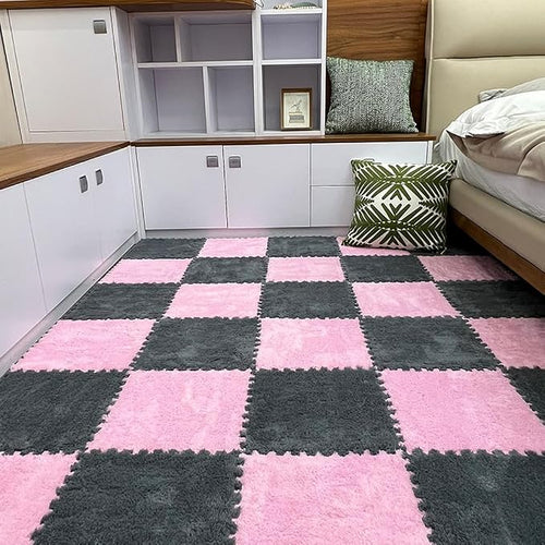 12pcs Carpet Squares Puzzle Floor Mat, Plush Interlocking Carpet Tiles - Image 2
