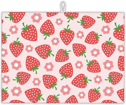 Pink Strawberry Dish Drying Rack Mat by UIUPRO